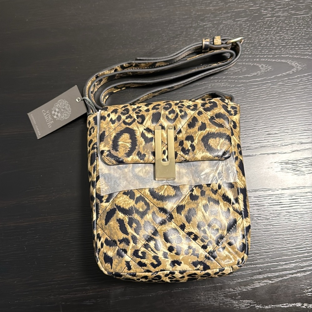 Vince Camuto Purse Doty Leopard Quilted Leather Crossbody Bag NWT